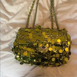 Sequin Embellished Green Women's Bag